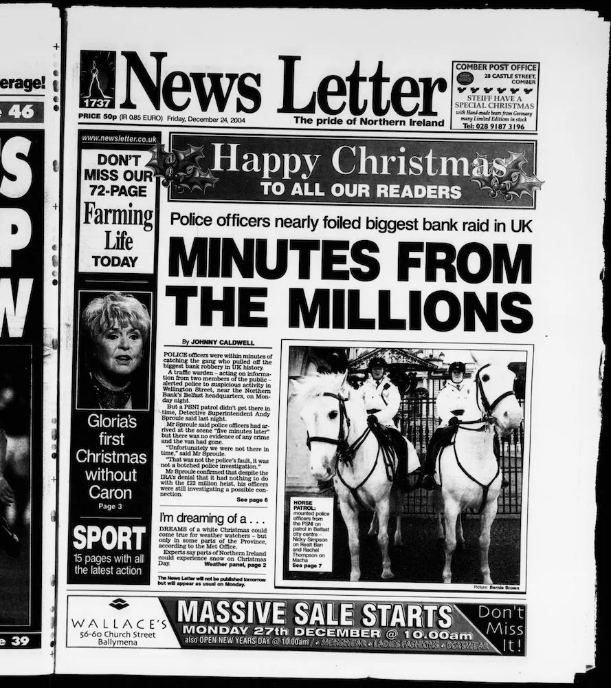 Front page of the Belfast News-Letter from 24 December 2004 